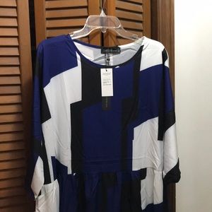 Royal blue, white and black Long Blocked Dress